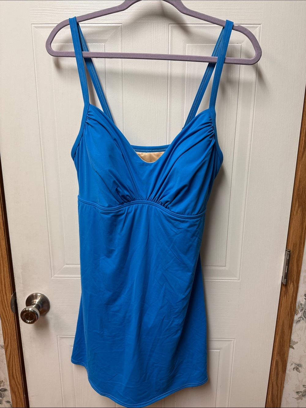 Lands' End Turquoise Blue Ruched V-Neck Swim Dress Swimsuit - Size 16W